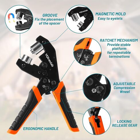 Grommet Tool Kit,Volnexlab Heavy Duty Grommet kit 1/4"and 3/8" with 400 Pair 6mm and 10mm Silver Eyelet Pliers for Leather, Canvas, Tarps Tents, Vinyl,and DIY Crafts in Kuwait