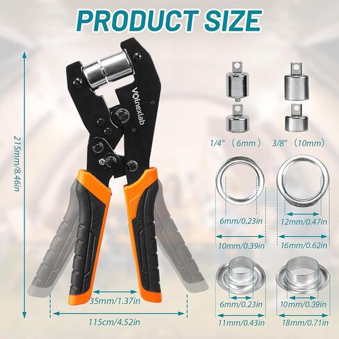 Grommet Tool Kit,Volnexlab Heavy Duty Grommet kit 1/4"and 3/8" with 400 Pair 6mm and 10mm Silver Eyelet Pliers for Leather, Canvas, Tarps Tents, Vinyl,and DIY Crafts in Kuwait