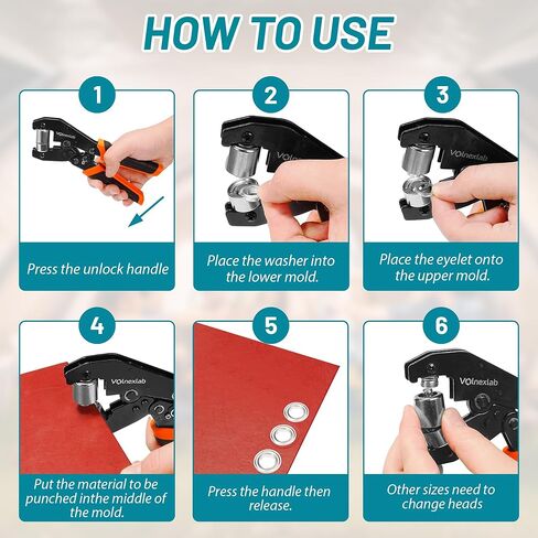 Grommet Tool Kit,Volnexlab Heavy Duty Grommet kit 1/4"and 3/8" with 400 Pair 6mm and 10mm Silver Eyelet Pliers for Leather, Canvas, Tarps Tents, Vinyl,and DIY Crafts in Kuwait