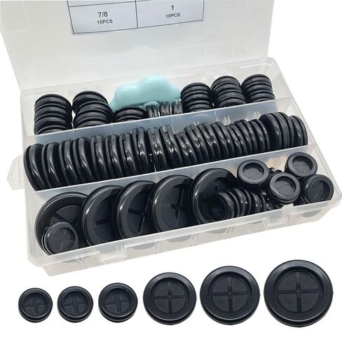 65Pcs Round Rubber Grommets kit 6 Sizes Double Sided Rubber Grommets for Wiring Automotive Rubber Firewall Hole Plug Cable Wire Protection with Retractable Knife(1-1/2" 1-3/16" 1" 7/8" 13/16" 5/8") in Kuwait