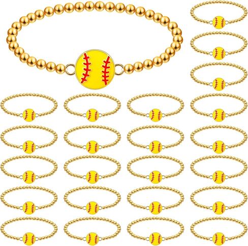 Tondiamo 24 Pcs Cheer Bracelets Gifts Bulk Beaded Stretch Bracelets Charm Gifts Sport Jewelry Party Favors Supplies for Team Friends Accessories in Saudi Arabia