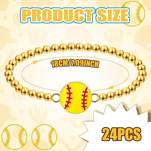 Tondiamo 24 Pcs Cheer Bracelets Gifts Bulk Beaded Stretch Bracelets Charm Gifts Sport Jewelry Party Favors Supplies for Team Friends Accessories in Saudi Arabia