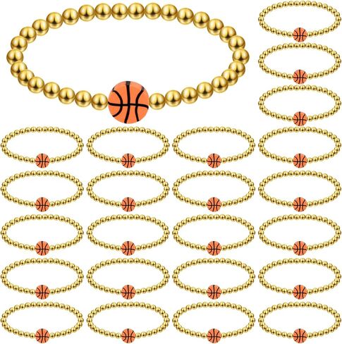 Tondiamo 24 Pcs Cheer Bracelets Gifts Bulk Beaded Stretch Bracelets Charm Gifts Sport Jewelry Party Favors Supplies for Team Friends Accessories in Saudi Arabia