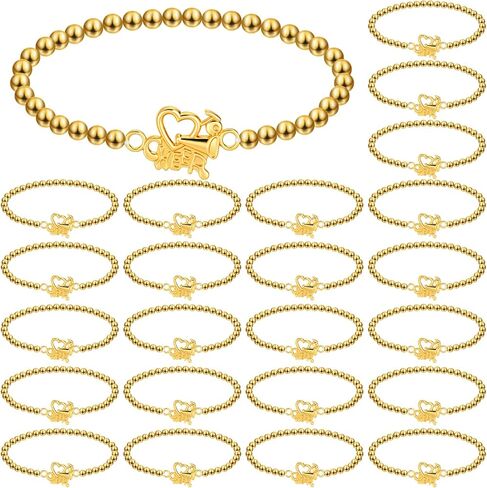 Tondiamo 24 Pcs Cheer Bracelets Gifts Bulk Beaded Stretch Bracelets Charm Gifts Sport Jewelry Party Favors Supplies for Team Friends Accessories in Saudi Arabia