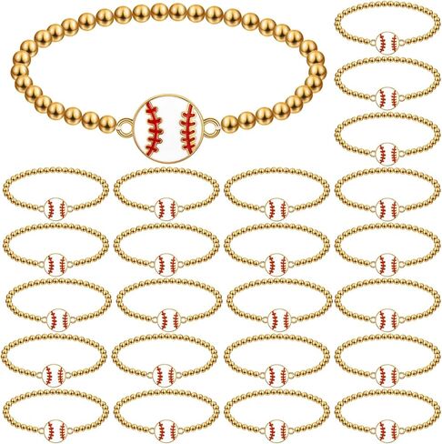 Tondiamo 24 Pcs Cheer Bracelets Gifts Bulk Beaded Stretch Bracelets Charm Gifts Sport Jewelry Party Favors Supplies for Team Friends Accessories in Saudi Arabia