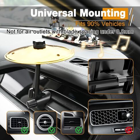 Car Cymbal Air Vent, Mini Cymbal for Car, Car Symbol Drum Air Vent for Music Lovers, Mini Car Drum Rhythm Toy for All Vehicles - Gold in Saudi Arabia