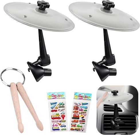 عبوتان من فتحات تهوية الصنج للسيارة مع عصي الطبل وملصق السيارة - صنج صغير للوحة قيادة السيارة، ملحق موسيقى سهل التركيب لقارعي الطبول ومحبي الموسيقى، لا حاجة لأي أدوات، فولاذ مقاوم للصدأ متين in Kuwait