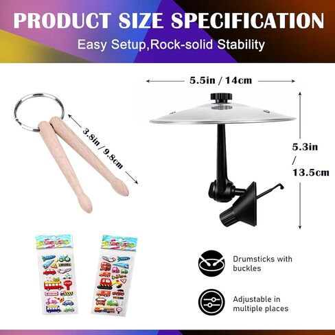 عبوتان من فتحات تهوية الصنج للسيارة مع عصي الطبل وملصق السيارة - صنج صغير للوحة قيادة السيارة، ملحق موسيقى سهل التركيب لقارعي الطبول ومحبي الموسيقى، لا حاجة لأي أدوات، فولاذ مقاوم للصدأ متين in Kuwait