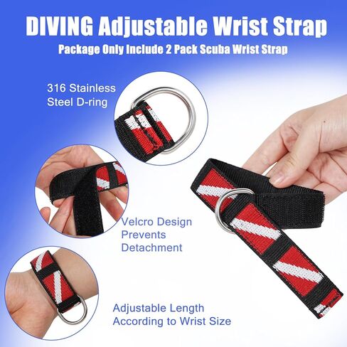 2 PCS Wrist Strap for Scuba Diving, Adjustable Wrist Strap with Stainless Steel D Ring,Snorkelers Wrist Lanyard for Flashlights, Cameras, Compass, Dive Slates in Kuwait