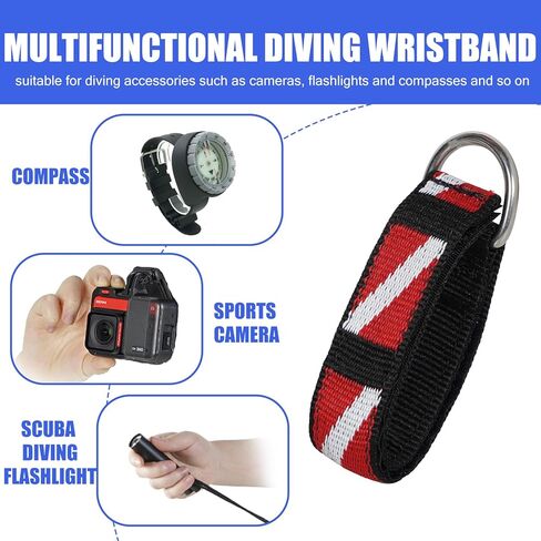 2 PCS Wrist Strap for Scuba Diving, Adjustable Wrist Strap with Stainless Steel D Ring,Snorkelers Wrist Lanyard for Flashlights, Cameras, Compass, Dive Slates in Kuwait