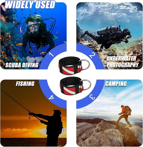 2 PCS Wrist Strap for Scuba Diving, Adjustable Wrist Strap with Stainless Steel D Ring,Snorkelers Wrist Lanyard for Flashlights, Cameras, Compass, Dive Slates in Kuwait