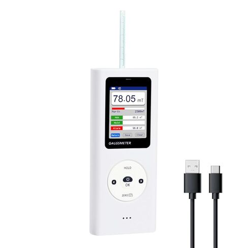 Digital Gauss Meter Tesla Meter, Professional Magnetic Field Tester with 0-25000 Gs (0-2500 mT) Range, HD Color Display Rechargeable N/S Pole Detection Data Storage for Magnets Motors & Industrial Use in Saudi Arabia