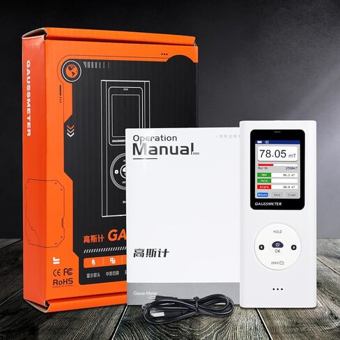 Digital Gauss Meter Tesla Meter, Professional Magnetic Field Tester with 0-25000 Gs (0-2500 mT) Range, HD Color Display Rechargeable N/S Pole Detection Data Storage for Magnets Motors & Industrial Use in Saudi Arabia