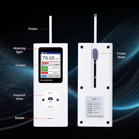 Digital Gauss Meter Tesla Meter, Professional Magnetic Field Tester with 0-25000 Gs (0-2500 mT) Range, HD Color Display Rechargeable N/S Pole Detection Data Storage for Magnets Motors & Industrial Use in Saudi Arabia