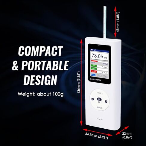 Digital Gauss Meter Tesla Meter, Professional Magnetic Field Tester with 0-25000 Gs (0-2500 mT) Range, HD Color Display Rechargeable N/S Pole Detection Data Storage for Magnets Motors & Industrial Use in Saudi Arabia