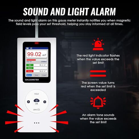 Digital Gauss Meter Tesla Meter, Professional Magnetic Field Tester with 0-25000 Gs (0-2500 mT) Range, HD Color Display Rechargeable N/S Pole Detection Data Storage for Magnets Motors & Industrial Use in Saudi Arabia