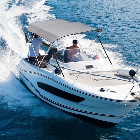 KAKIT Bimini Top للقوارب، مظلة قارب أكسفورد شديدة التحمل 7 طبقات 1200D مع أعمدة دعم وحذاء تخزين (3 أقواس 6'L × 46 بوصة ارتفاع × 61 بوصة - 66 بوصة عرض، رمادي) in Kuwait