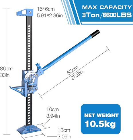 مزرعة جاك ، 60 "فائدة رفع مصعد المزرعة ، 3 أطنان/6600 رطل يربط على الطريق أدوات الطريق ، مقبس راتشيت فائدة مع ارتفاع قابل للتعديل ، جاك المزرعة الثقيلة للجرارات والشاحنات وسيارات الدفع الرباعي ، الأزرق in Kuwait