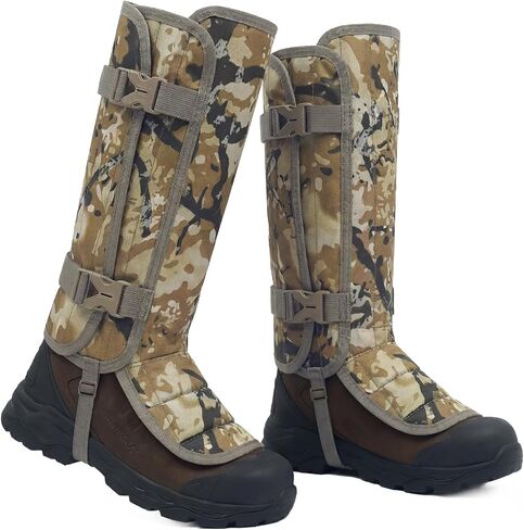 LOOGU Snake Gaiters, Waterproof Oxford Leg Guards with 12 Individual PE Boards, Curved Upper, Reinforced Instep Strap, Adjustable Double Buckles, Camo for Hunting Hiking Trekking in Saudi Arabia
