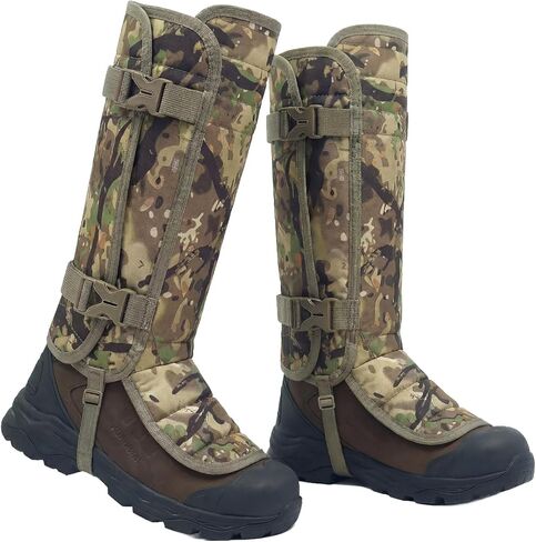 LOOGU Snake Gaiters, Waterproof Oxford Leg Guards with 12 Individual PE Boards, Curved Upper, Reinforced Instep Strap, Adjustable Double Buckles, Camo for Hunting Hiking Trekking in Saudi Arabia