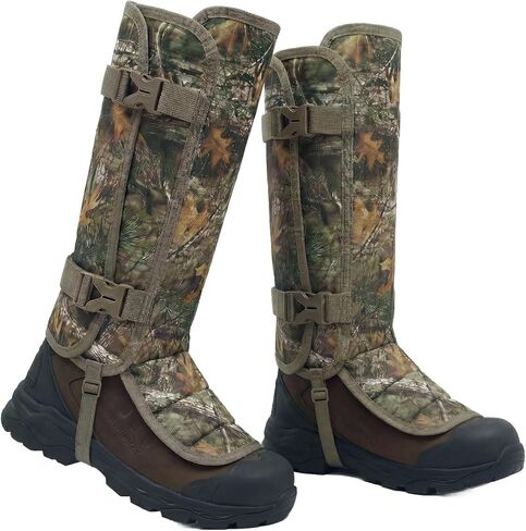 LOOGU Snake Gaiters, Waterproof Oxford Leg Guards with 12 Individual PE Boards, Curved Upper, Reinforced Instep Strap, Adjustable Double Buckles, Camo for Hunting Hiking Trekking in Saudi Arabia