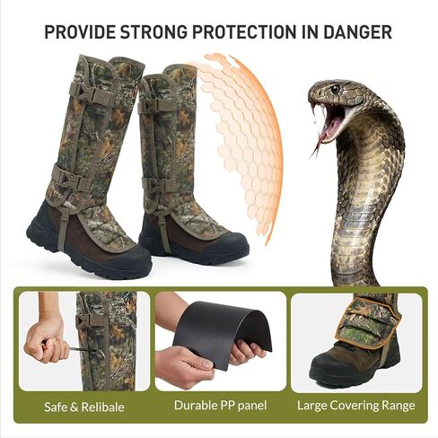LOOGU Snake Gaiters, Waterproof Oxford Leg Guards with 12 Individual PE Boards, Curved Upper, Reinforced Instep Strap, Adjustable Double Buckles, Camo for Hunting Hiking Trekking in Saudi Arabia
