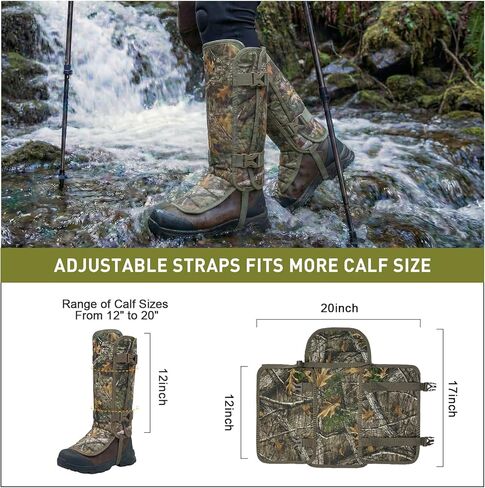 LOOGU Snake Gaiters, Waterproof Oxford Leg Guards with 12 Individual PE Boards, Curved Upper, Reinforced Instep Strap, Adjustable Double Buckles, Camo for Hunting Hiking Trekking in Saudi Arabia