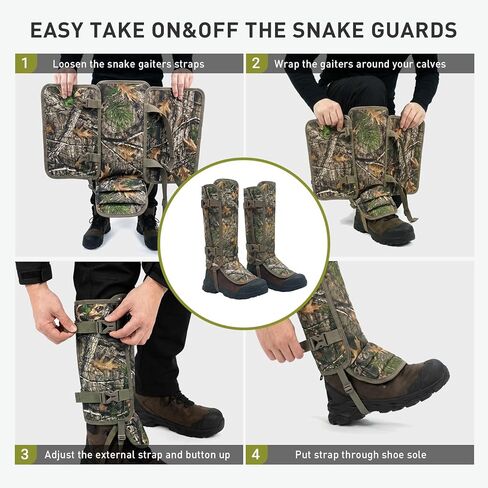 LOOGU Snake Gaiters, Waterproof Oxford Leg Guards with 12 Individual PE Boards, Curved Upper, Reinforced Instep Strap, Adjustable Double Buckles, Camo for Hunting Hiking Trekking in Saudi Arabia