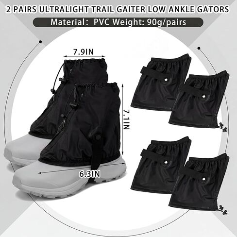 2 Pair Ultralight Trail Gaiters Low Ankle Shoe Gaiters Lightweight Waterproof Leg Guards for Trail Running Hiking, Sand Debris Protection Outdoor in Kuwait