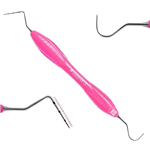 مستكشف اللثة للأسنان، UNC15/23 ثنائي النهاية، مقبض سيليكون وردي، فولاذ مقاوم للصدأ بدرجة جراحية، علامات 1-15 مم in Kuwait