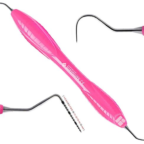 مستكشف اللثة للأسنان، UNC15/23 ثنائي النهاية، مقبض سيليكون وردي، فولاذ مقاوم للصدأ بدرجة جراحية، علامات 1-15 مم in Kuwait