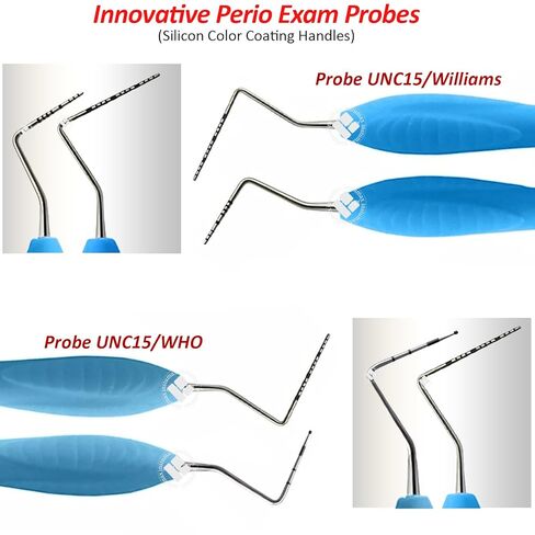 Double-Ended UNC-15/Williams and WHO Ball Ended Perio Probe Explorer with Color-Coated Silicone Handle for Optimal Grip in Saudi Arabia