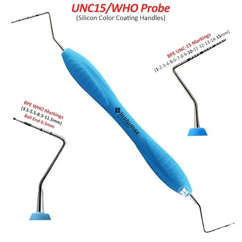 Double-Ended UNC-15/Williams and WHO Ball Ended Perio Probe Explorer with Color-Coated Silicone Handle for Optimal Grip in Saudi Arabia