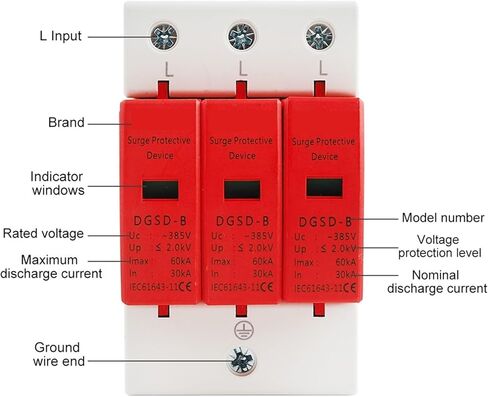 AC 3P House Surge Protector 10-20KA 20-40KA 30-60KA 385V 2P+N جهاز حماية الطاقة الشمسية الكهروضوئية ذو الجهد المنخفض (20-40KA) in Kuwait