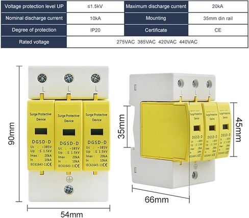 AC 3P House Surge Protector 10-20KA 20-40KA 30-60KA 385V 2P+N جهاز حماية الطاقة الشمسية الكهروضوئية ذو الجهد المنخفض (20-40KA) in Kuwait