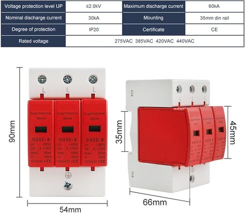 AC 3P House Surge Protector 10-20KA 20-40KA 30-60KA 385V 2P+N جهاز حماية الطاقة الشمسية الكهروضوئية ذو الجهد المنخفض (20-40KA) in Kuwait