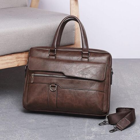 حقيبة رسول حقيبة Men Messenger Bag Pu Leather Leather Fit 12.9 بوصة كتف محمول حزمة للعمل المحترف في مكتب الأعمال التجارية Crossbody أكياس أسود in Saudi Arabia