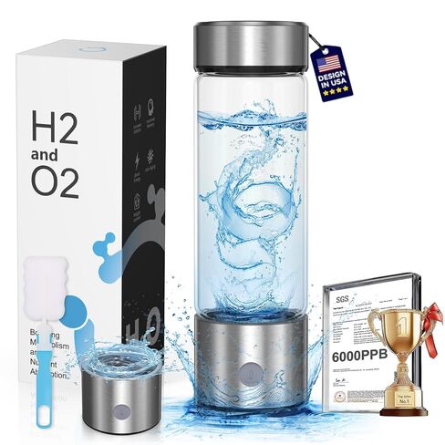 Hydrogen Water Bottle with SPE PEM Technology, 3Min 6000PPB，460ml Portable Hydro Water Machine, Health Care Gifts for Husband, Wife, Family, Friends, Travel（Included Brush） in Saudi Arabia