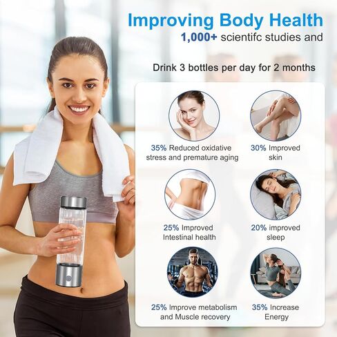 Hydrogen Water Bottle with SPE PEM Technology, 3Min 6000PPB，460ml Portable Hydro Water Machine, Health Care Gifts for Husband, Wife, Family, Friends, Travel（Included Brush） in Saudi Arabia