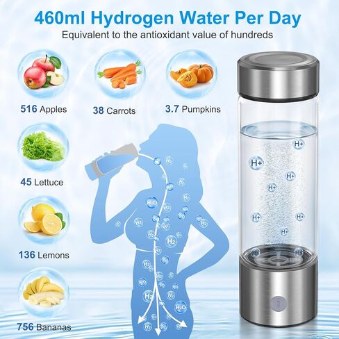 Hydrogen Water Bottle with SPE PEM Technology, 3Min 6000PPB，460ml Portable Hydro Water Machine, Health Care Gifts for Husband, Wife, Family, Friends, Travel（Included Brush） in Saudi Arabia