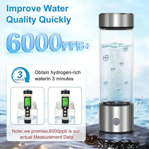 Hydrogen Water Bottle with SPE PEM Technology, 3Min 6000PPB，460ml Portable Hydro Water Machine, Health Care Gifts for Husband, Wife, Family, Friends, Travel（Included Brush） in Saudi Arabia
