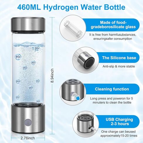 Hydrogen Water Bottle with SPE PEM Technology, 3Min 6000PPB，460ml Portable Hydro Water Machine, Health Care Gifts for Husband, Wife, Family, Friends, Travel（Included Brush） in Saudi Arabia