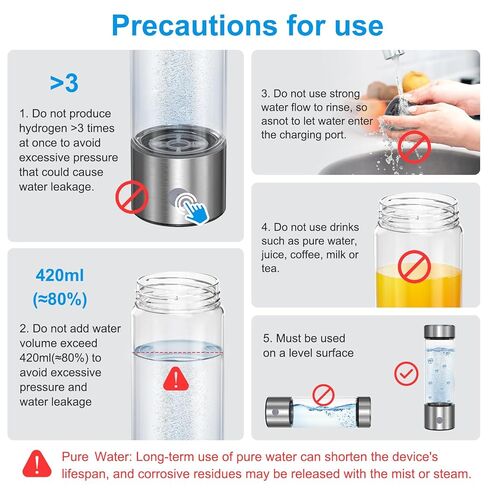 Hydrogen Water Bottle with SPE PEM Technology, 3Min 6000PPB，460ml Portable Hydro Water Machine, Health Care Gifts for Husband, Wife, Family, Friends, Travel（Included Brush） in Saudi Arabia