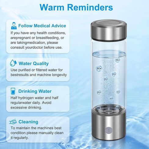 Hydrogen Water Bottle with SPE PEM Technology, 3Min 6000PPB，460ml Portable Hydro Water Machine, Health Care Gifts for Husband, Wife, Family, Friends, Travel（Included Brush） in Saudi Arabia