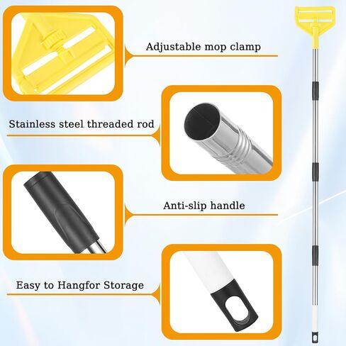 مقبض ممسحة تجارية شديدة التحمل - استبدال مقبض ممسحة عمود تمديد قابل للتعديل مقاس 58 بوصة، حامل بديل لرأس المماسح الرطبة لتنظيف الأرضيات الاحترافية/الصناعية (أصفر) in Kuwait