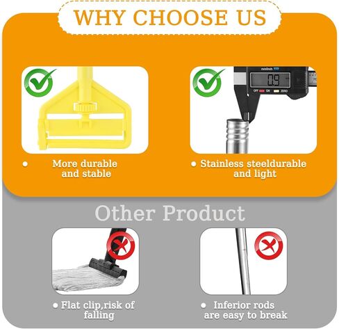 مقبض ممسحة تجارية شديدة التحمل - استبدال مقبض ممسحة عمود تمديد قابل للتعديل مقاس 58 بوصة، حامل بديل لرأس المماسح الرطبة لتنظيف الأرضيات الاحترافية/الصناعية (أصفر) in Kuwait