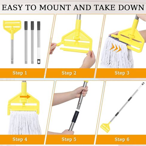 مقبض ممسحة تجارية شديدة التحمل - استبدال مقبض ممسحة عمود تمديد قابل للتعديل مقاس 58 بوصة، حامل بديل لرأس المماسح الرطبة لتنظيف الأرضيات الاحترافية/الصناعية (أصفر) in Kuwait