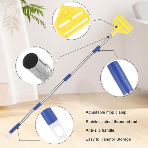 مقبض ممسحة تجارية شديدة التحمل - عصا ممسحة صناعية بطول 58 بوصة مع حامل بديل لرأس الممسحة الرطبة لتنظيف الأرضيات الاحترافية والصناعية، أصفر in Kuwait