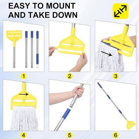 مقبض ممسحة تجارية شديدة التحمل - عصا ممسحة صناعية بطول 58 بوصة مع حامل بديل لرأس الممسحة الرطبة لتنظيف الأرضيات الاحترافية والصناعية، أصفر in Kuwait