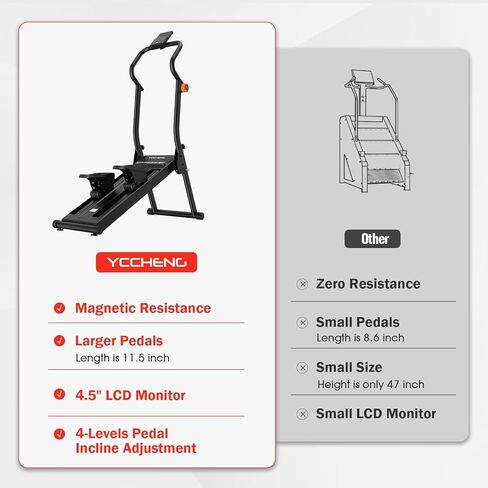 YCCHENG جهاز ستاير مغناطيسي مع 8 مستويات مقاومة قابلة للتعديل، متسلق عمودي مع شاشة LED لصالة الألعاب الرياضية المنزلية، جهاز Stairmaster قابل للطي بسعة 350 رطل in Kuwait